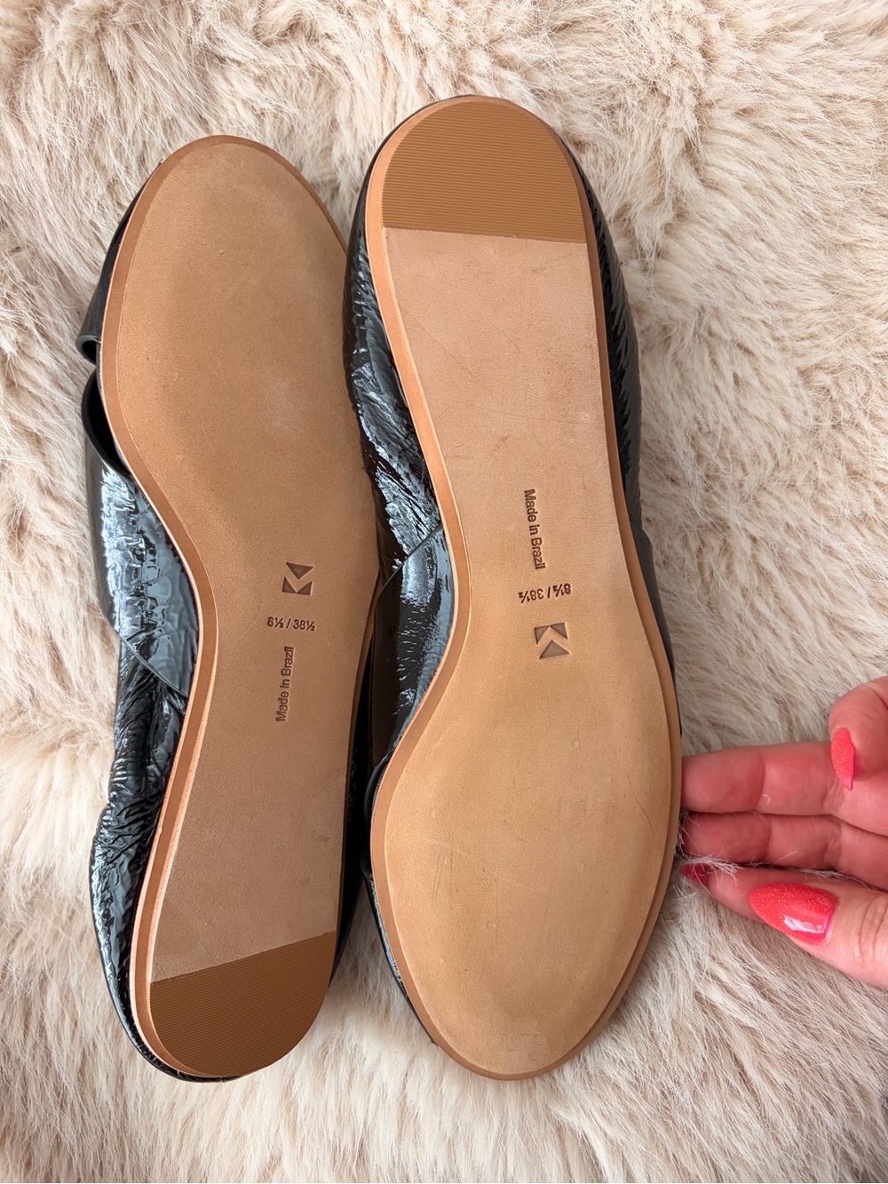 MERCEDES CASTILLO Black Patent Crisscross Peep-Toe Mules with Tan Heel Tab - Picture 5 of 9